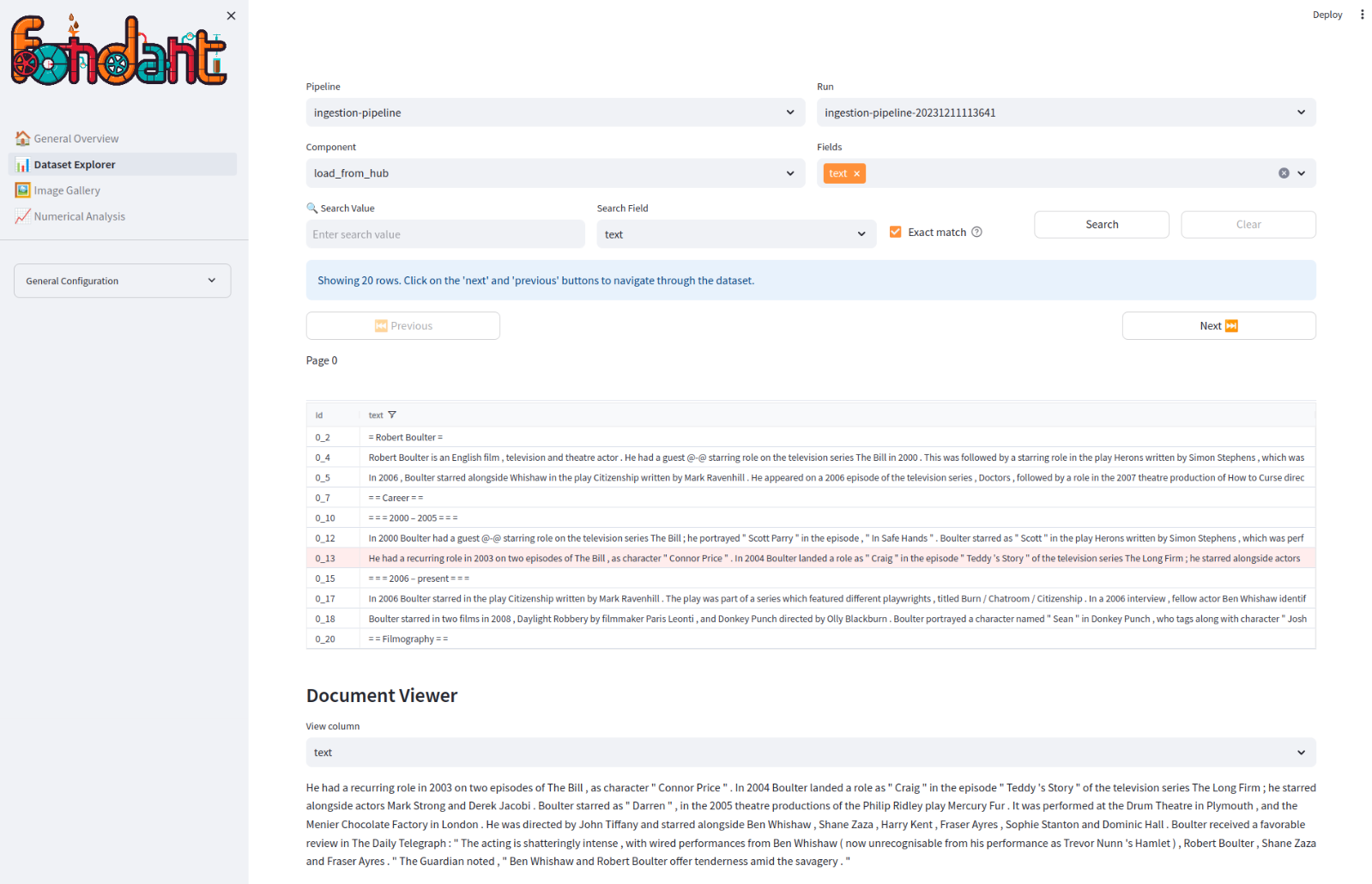 Document view data explorer